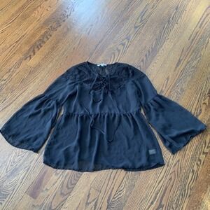 VTG 90s Y2K‎ Top Black Sheer Lace Tiered Bell Sleeve Witchy Whimsigoth Goth EUC
